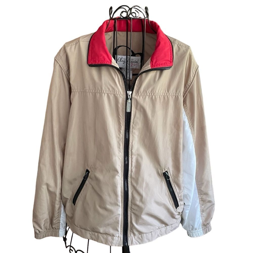 Oleg Cassini Sport Tan/Red Lined Women's Zip Up Lightweight Jacket Size PL Women